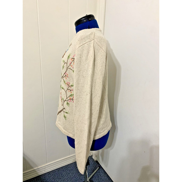 Crazy Horse-Liz Claiborne Silk Wool Embroidered Cardigan-Sz XL-Grandma-Retro - Picture 2 of 9
